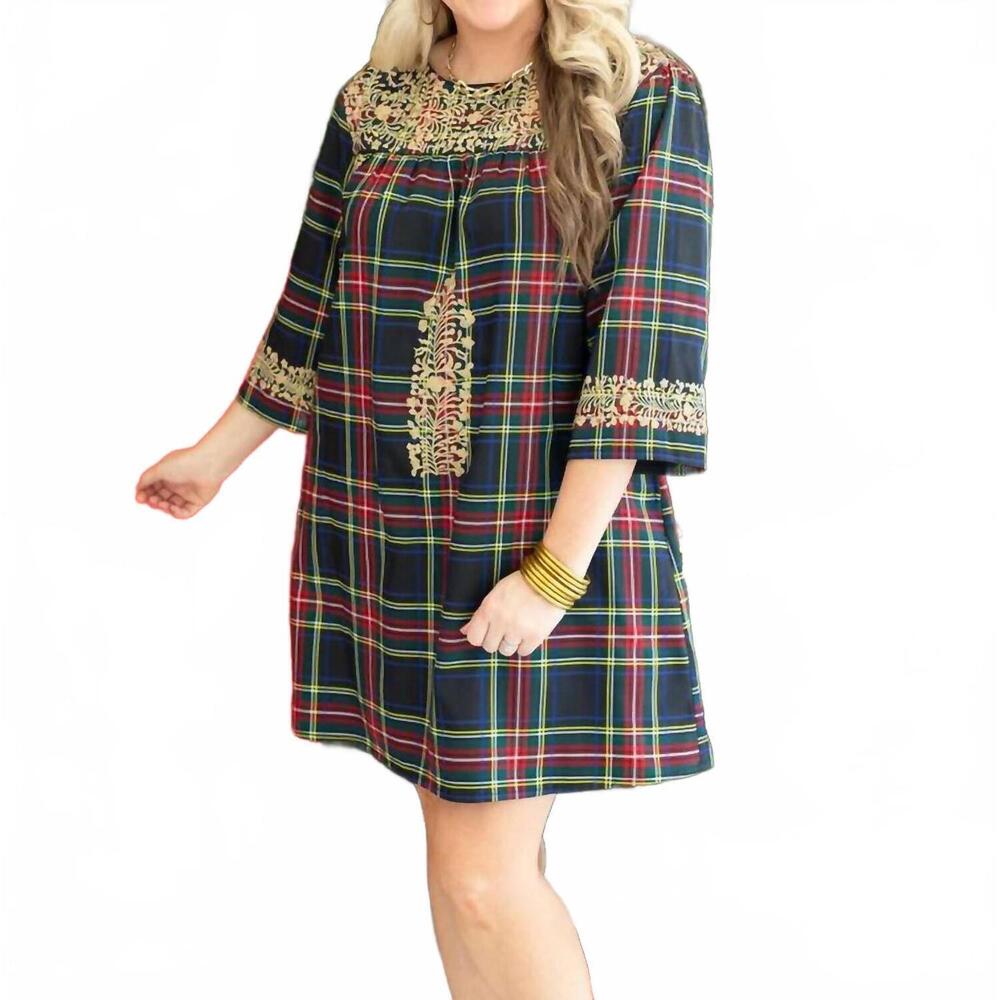 NEW LAYERZ CLOTHING mistletoe mini dress in multi plaid